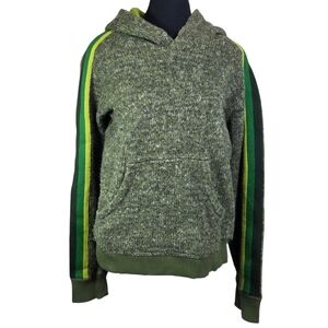 Energie Wool Blend Green Sweater Hoodie with Striped Sleeves. Size L